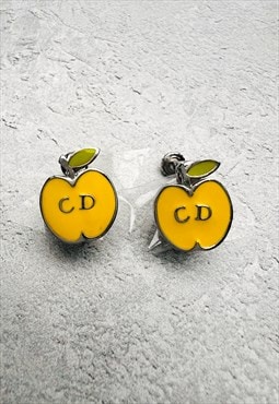 Christian Dior Earrings Authentic Yellow Apple Logo Clip on