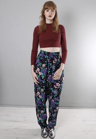 VINTAGE 80S FLORAL PATTERNED HIGH WAISTED TROUSERS