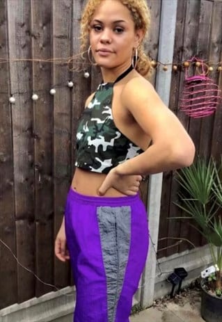 HANDMADE CAMOUFLAGE HALTER CROP TOP RETRO RAVE