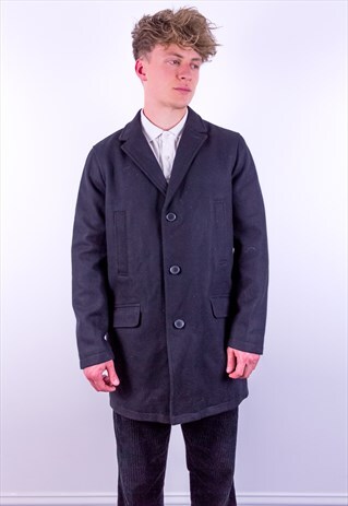 VINTAGE TOMMY HILFIGER OVER COAT JACKET IN BLACK