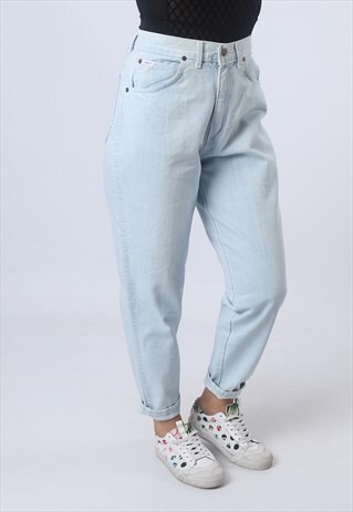 HIGH WAISTED DENIM JEANS TAPERED LEG VINTAGE UK 12 (G95Q)
