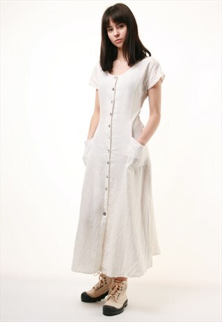 80S VINTAGE LINEN MAXI LONG LENGTH DRESS 678