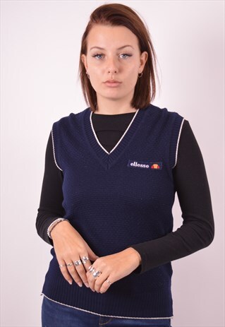 ELLESSE WOMENS VINTAGE VEST TANK TOP MEDIUM NAVY BLUE 90S