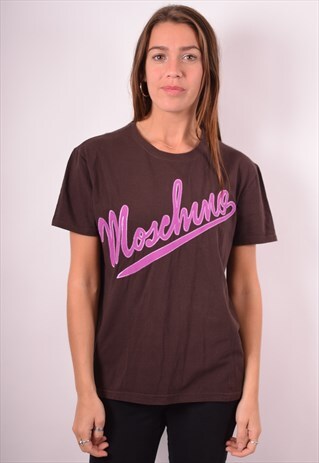 MOSCHINO WOMENS VINTAGE T-SHIRT TOP LARGE BROWN 90S
