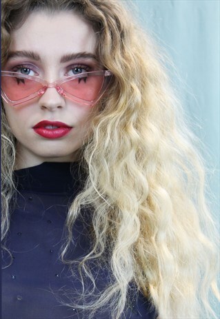 PINK THIN FRAME SHARP CAT EYE SUNGLASSES