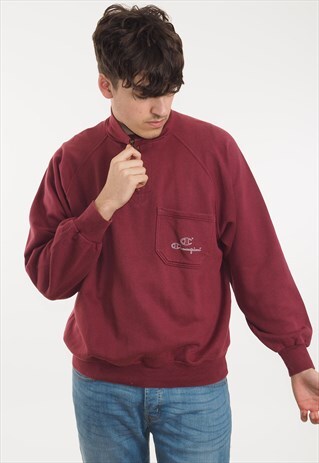 VINTAGE CHAMPION 1/4 ZIP SWEATSHIRT RED