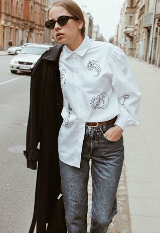 HAND EMBROIDERED WHITE SHIRT