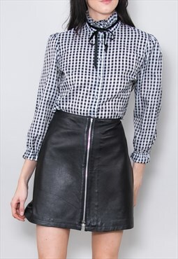 70's Black Leather Skirt Soft Leather Zip A Line Mini Skirt