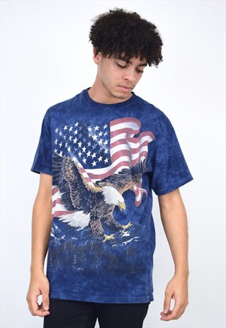 VINTAGE 90S BLUE TIE DYE AMERICA SHIRT