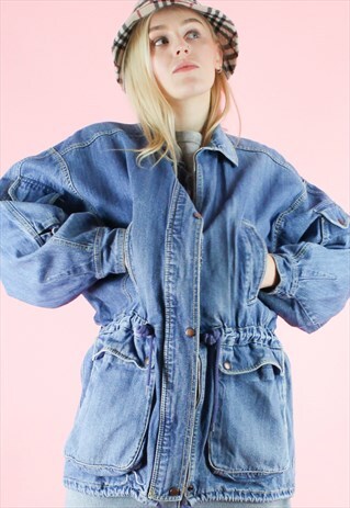 VINTAGE 90S DENIM JACKET UTILITY IN LIGHT BLUE OVERSIZED