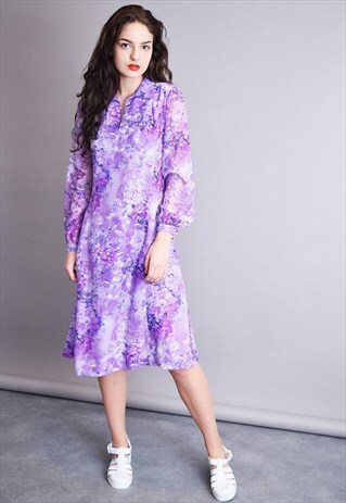 50'S RETRO BOHO FLORAL PRINT ELEGANT MIDI MOM'S DRESS