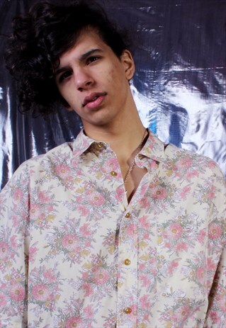 VINTAGE WAMPUM PASTEL YELLOW, PINK AND GREEN FLORAL SHIRT