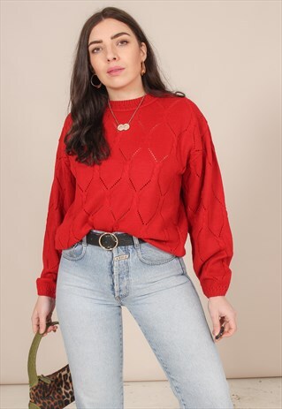 VINTAGE 80S OVERSIZED KNITTED JUMPER IN RED