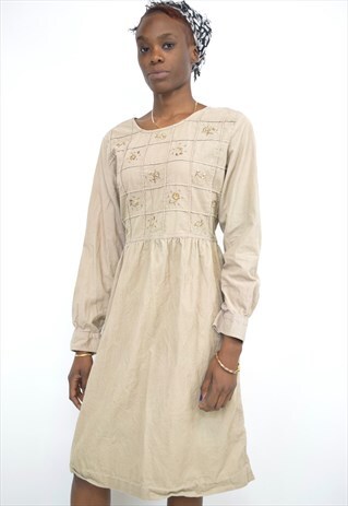 VINTAGE 90S BEIGE CORDUROY FLOWER DRESS