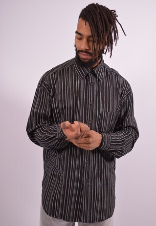 VALENTINO MENS VINTAGE SHIRT LARGE BLACK STRIPES 90S