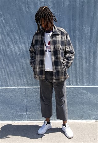 90S HERITAGE FLANNEL PLAID ZIP FRONT LINED SHIRT JACKET