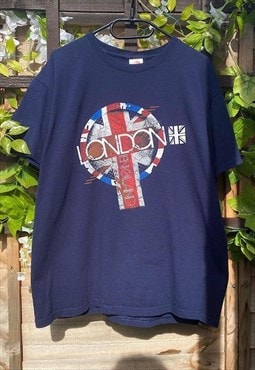 Vintage Y2K navy blue London England tourist T-shirt large 