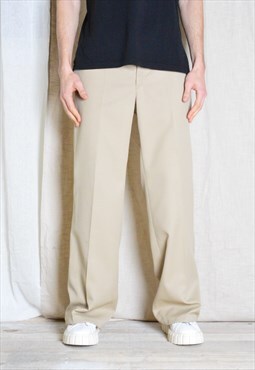 Vintage 70s Beige Wool Blend Flare Mens Pants
