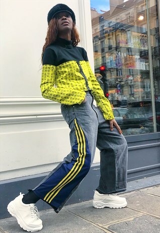 REWORKED VINTAGE JEANS IN GREY WITH ADIDAS STRIPES