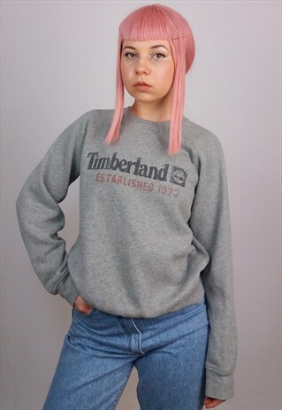 VINTAGE 90'S TIMBERLAND SPELLOUT LOGO SWEATSHIRT IN GREY