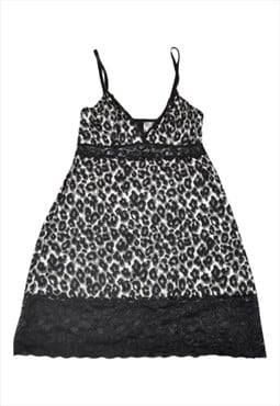 Y2K Lace Cami Dress Top Leopard Print Medium
