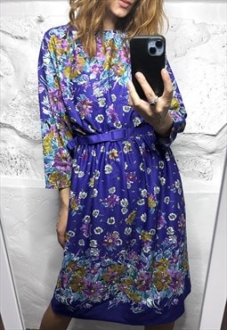 Purple Floral belted Retro Dress
