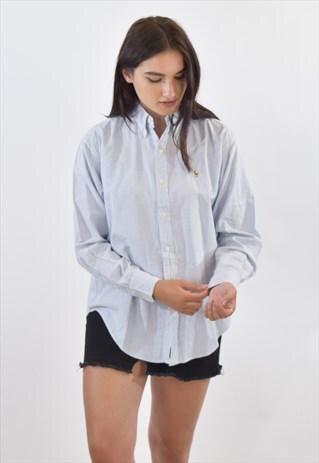 VINTAGE 90S BLUE WHITE STRIPED RALPH LAUREN SHIRT