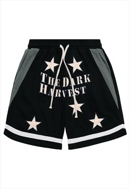 Embroidered skater shorts premium star patch pants in black