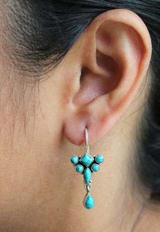 STERLING SILVER AND TURQUOISE STONE EVENING EARRINGS