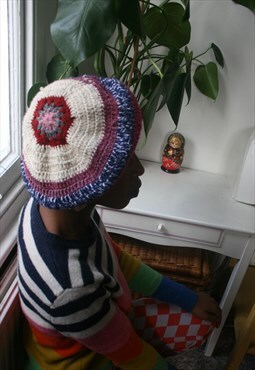 Multi-coloured granny square beret