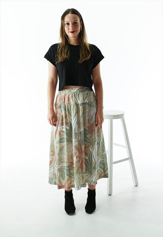 ABSTRACT PLEATED SKIRT / HIGH WAISTED TROPICAL SKIRT