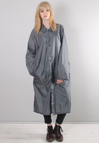 VINTAGE 90S KHAKI GREEN LONG FESTIVAL RAIN MAC JACKET COAT