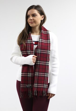 VINTAGE LAMBSWOOL CHECKED SCARF MAROON-AS176