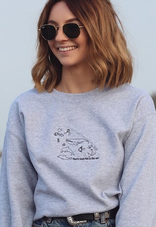 UNISEX SWEATSHIRT IN GREY WITH EMBROIDERY