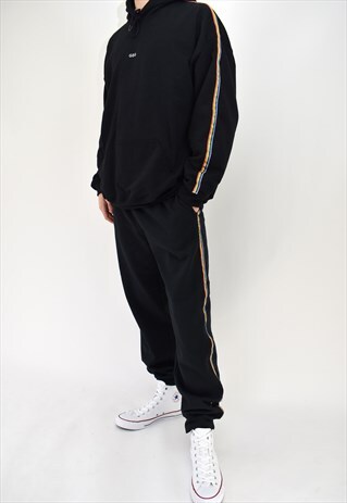 G&G UNISEX BLACK RAINBOW RIBBON TRACKSUIT BOTTOMS