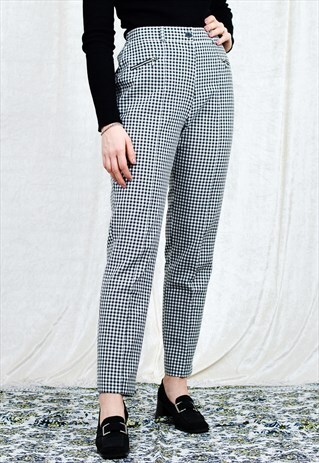 BLACK WHITE CHECK PANTS VINTAGE SUPER HIGH WAIST TROUSERS L
