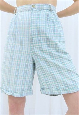 90s Vintage Multicoloured Check High Waisted Shorts (Size L)