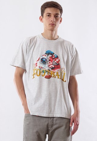 VINTAGE AMERICAN FOOTBALL GRAPHIC TEE 90S GREY