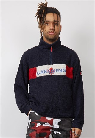 VINTAGE 90'S CANADIENS NAVY ZIP-UP HEAVY FLEECE SWEATSHIRT