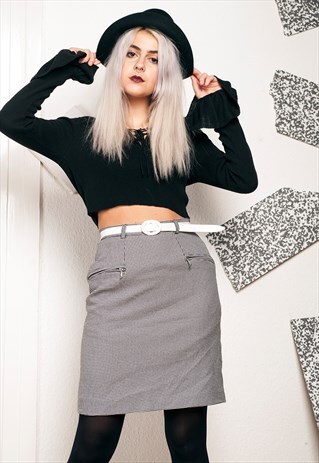 90S VINTAGE HOUNDSTOOTH ZIP SKIRT