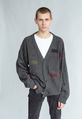 VINTAGE 80S DADS V-NECK CARDIGAN IN GREY