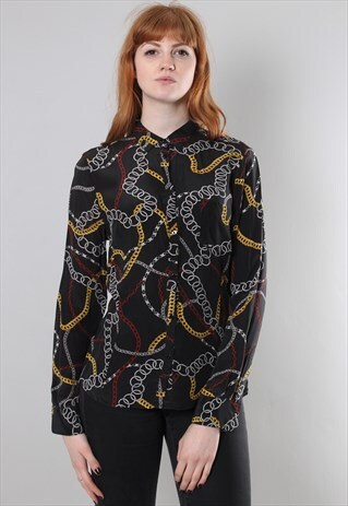 VINTAGE 90S SILK CHAIN PATTERNED BLOUSE