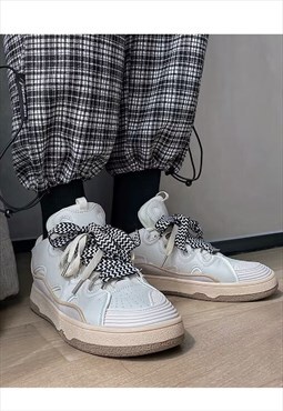 Platform sneakers custom wide laces trainers in grey