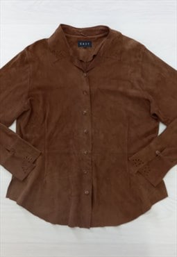 Vintage 00s East Shirt Brown Leather Suede 