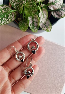 VINTAGE 925 Silver Claddagh Drop Earrings and Pendant Set
