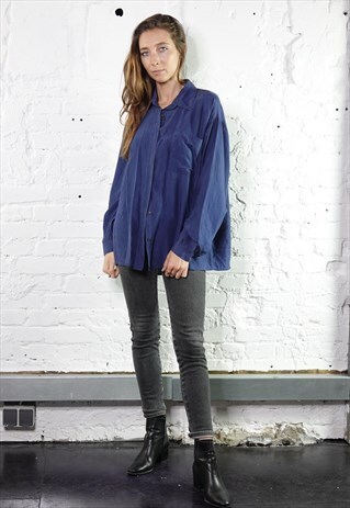 VINTAGE SUMMER BLOUSE LIGHT BLOUSE DARK BLUE WOMEN