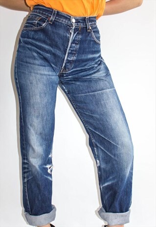 VINTAGE 90'S 501 DARK WASH BUTTON FLY STRAIGHT LEG JEANS