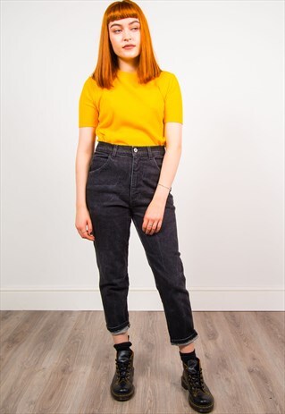 VINTAGE 90'S BLACK HIGH WAIST DENIM MOM JEANS