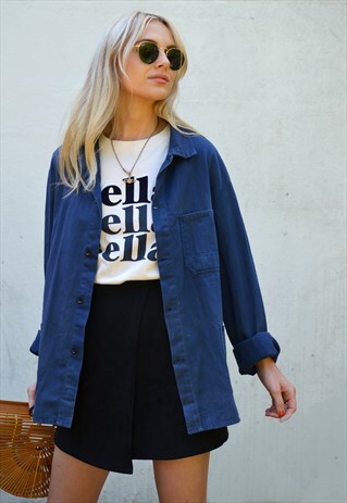 VINTAGE DARK BLUE DENIM FRENCH CHORE SHIRT / JACKET