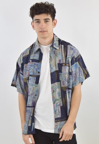 VINTAGE BLUE 90S PATTERN SUMMER SHIRT